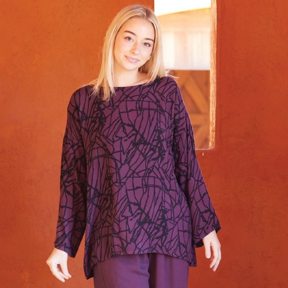 Bryn Walker NWT Bex Top in Uvetta Netta Print Purple Jersey Lagenlook Top- Small
